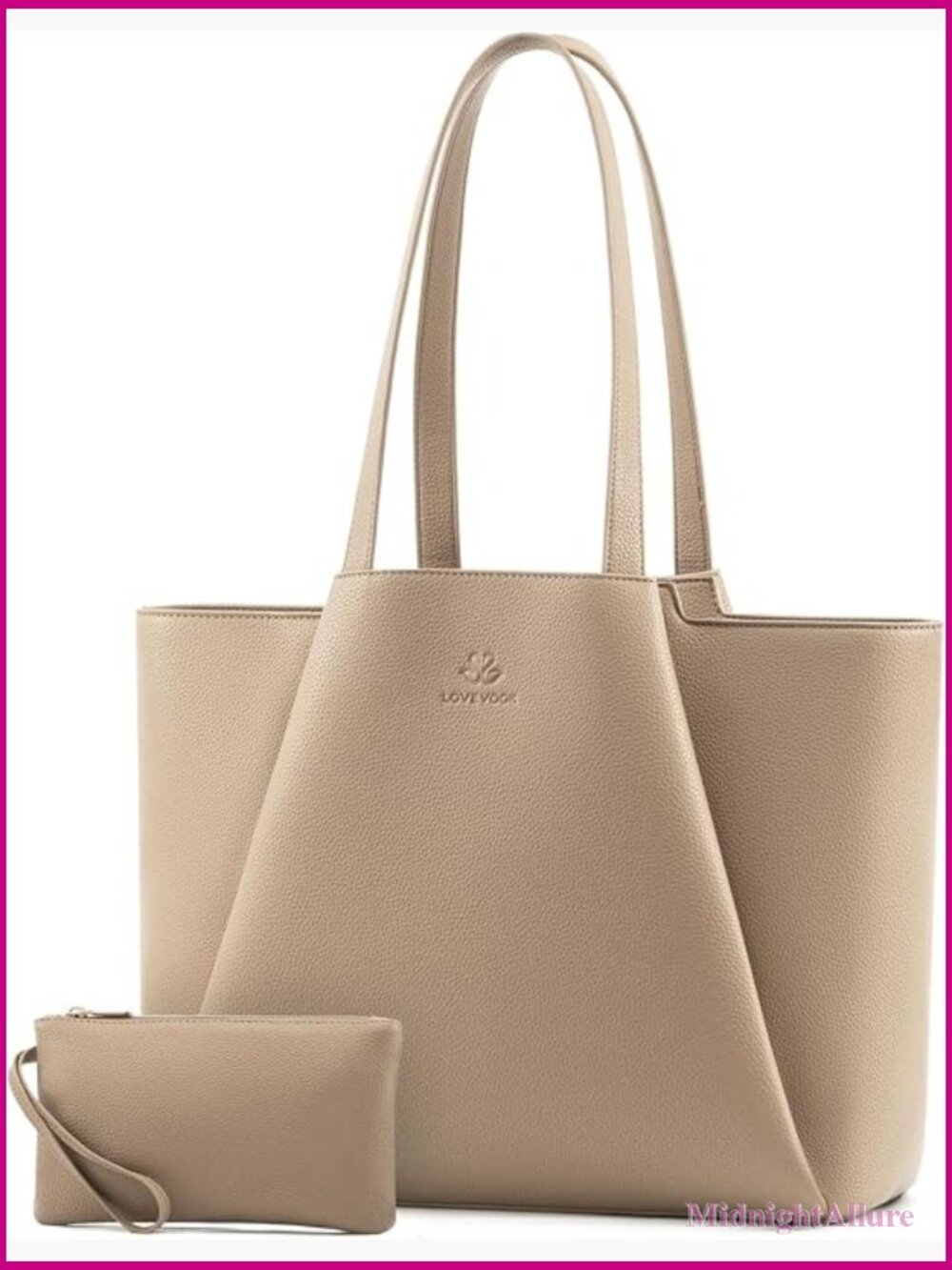 Faux Leather Laptop Tote - 15.6 Inch Large Capacity Work Bag with Clutch